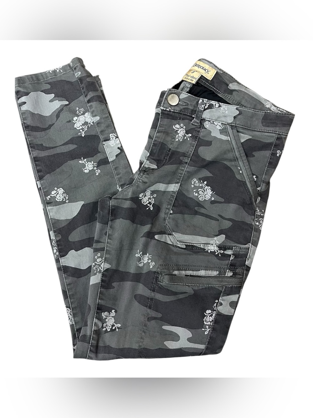 Democracy Vintage Flex-ellent Gray Camouflage Floral Skinny Jeans size 8